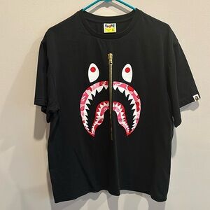 A Bathing Ape Gold Zip Shark Tee Black/Pink Men's XL